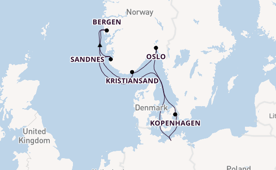 Noorwegen vanaf Rostock, Warnemünde, Duitsland met de MSC Splendida