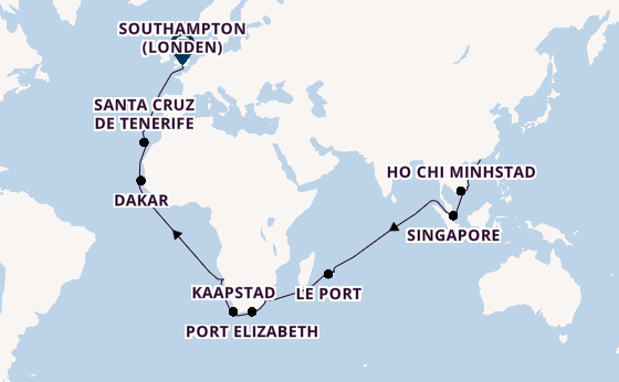 Afrika vanaf Hongkong, China met de Queen Victoria