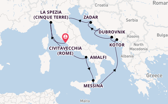 Middellandse Zee vanaf Civitavecchia (Rome), Italië met de Celebrity Constellation