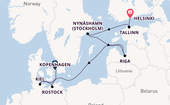 Oostzee vanaf Helsinki, Finland met de Norwegian Sun