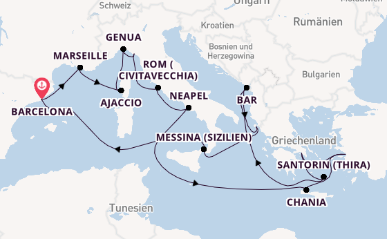 Mittelmeer ab Barcelona, Spanien auf der Sun Princess