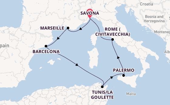 Western Mediterranean from Savona, Italy with the Costa Toscana