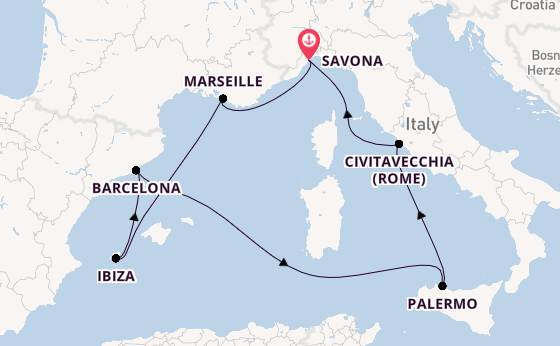 Westelijke Middellandse Zee vanaf Savona, Italië met de Costa Smeralda