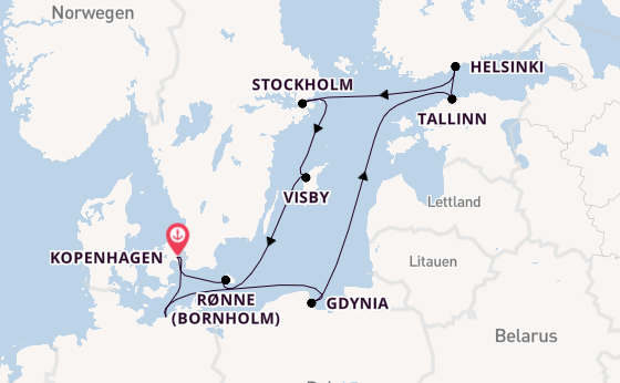Ostsee ab Kopenhagen, Dänemark auf der MSC Splendida