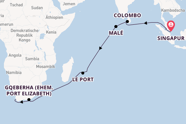 Indischer Ozean ab Singapur, Singapur auf der Mein Schiff 6