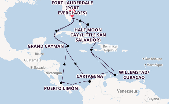 Caribbean from Fort Lauderdale (Port Everglades), Florida, USA with the Oosterdam