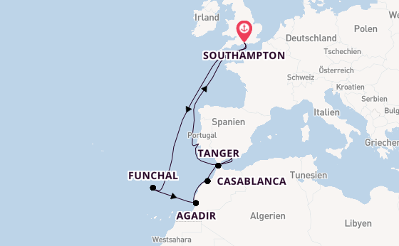 Nordafrika ab Southampton, Großbritannien auf der Arcadia