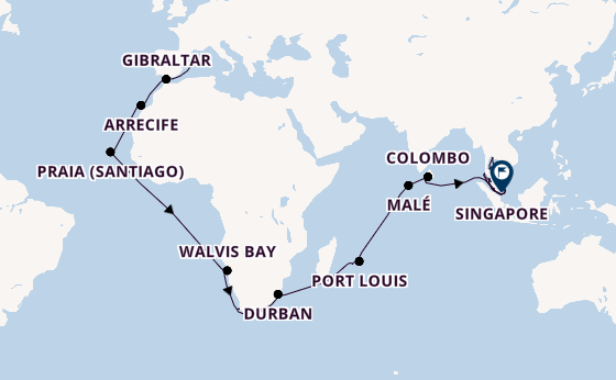 Zuidoost-Azië vanaf Palma de Mallorca, Mallorca, Spanje met de Mein Schiff 6