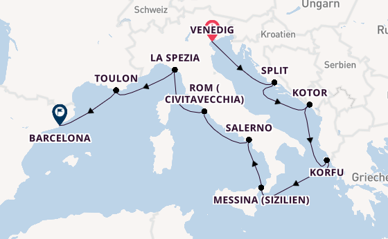 Mittelmeer ab Venedig, Italien auf der Sirena