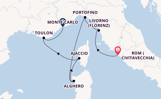 Westliches Mittelmeer ab Civitavecchia (Rom), Italien auf der Silver Ray