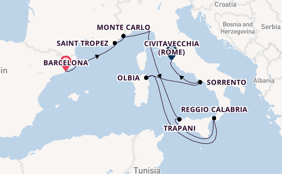 Westelijke Middellandse Zee vanaf Barcelona, Spanje met de Seven Seas Grandeur