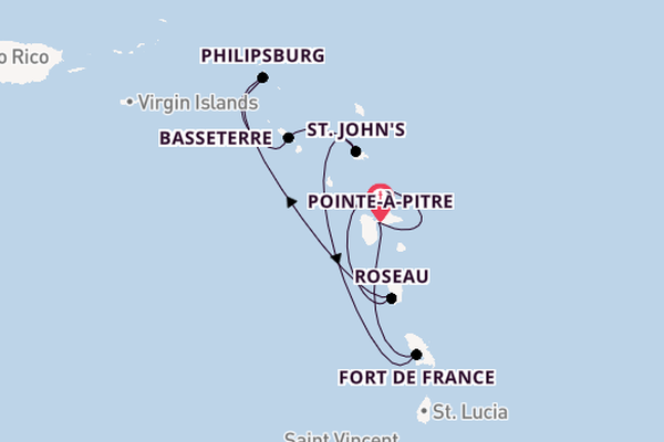Südliche Karibik ab Pointe-à-Pitre, Guadeloupe auf der MSC Meraviglia