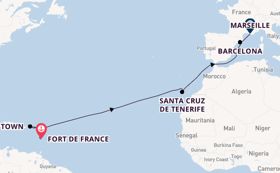 Caribbean from Fort de France, Martinique with the MSC World Europa
