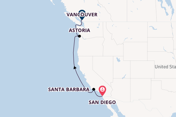 Amerikaanse Westkust vanaf San Diego, Verenigde Staten met de Eurodam