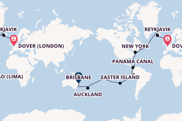 Round-the-World Trip from Dover (London), England, United Kingdom with the Crown Princess