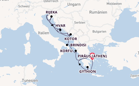 Östliches Mittelmeer ab Piräus (Athen), Griechenland auf der Seabourn Ovation