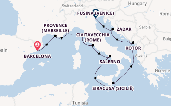 Middellandse Zee vanaf Barcelona, Spanje met de Azamara Onward