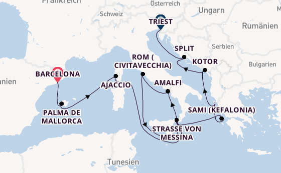 Mittelmeer ab Barcelona, Spanien auf der Queen Victoria