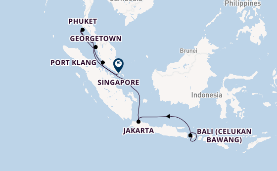 Zuidoost-Azië vanaf Bali, Indonesië met de Riviera