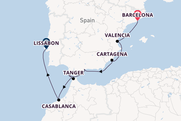 Middellandse Zee vanaf Barcelona, Spanje met de Silver Muse