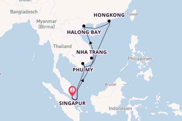 Einzigartige Kreuzfahrt über Halong Bay nach Singapur