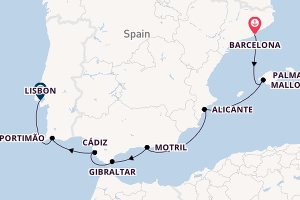 Western Mediterranean from Barcelona, Spain with the Norwegian Dawn