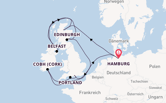 Britische Inseln ab Hamburg auf der Mein Schiff 2