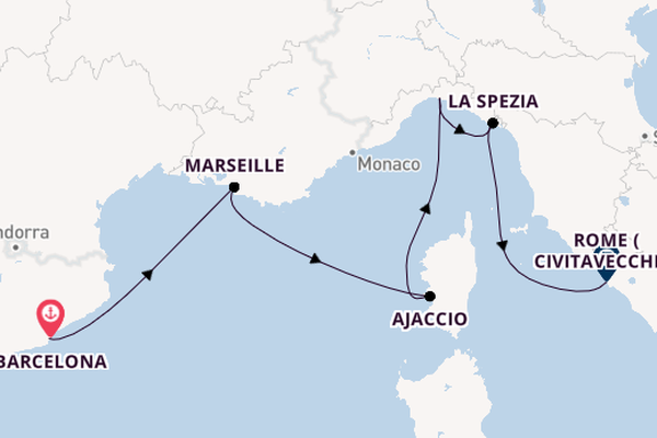 Western Mediterranean from Barcelona, Spain with the Sun Princess