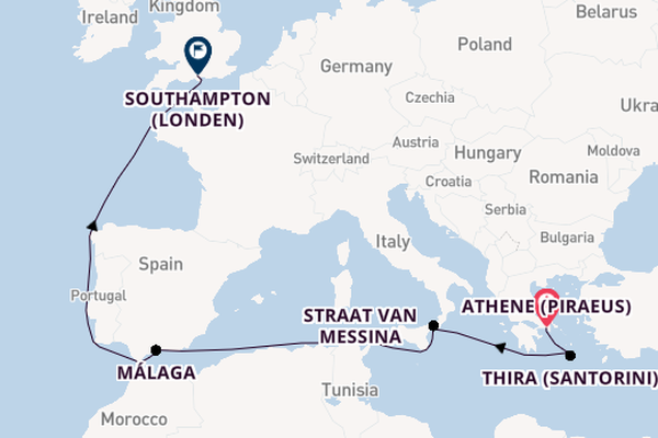 Middellandse Zee vanaf Athene (Piraeus), Griekenland met de Queen Anne