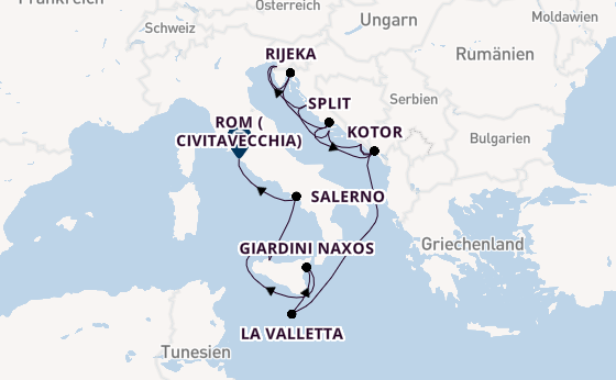 Mittelmeer ab Dubrovnik, Kroatien auf der Seabourn Ovation