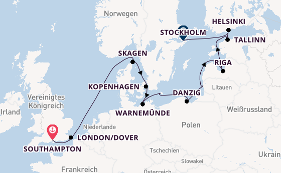 England ab Southampton, Großbritannien auf der Silver Spirit