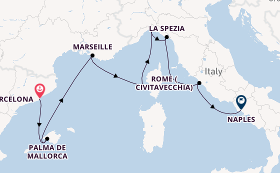 Western Mediterranean from Barcelona, Spain with the Sun Princess
