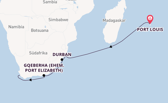 Südafrika ab Port Louis, Mauritius auf der Mein Schiff 5