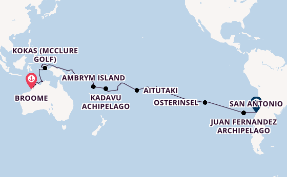 Transpazifik ab Broome, Australien auf der Seabourn Pursuit