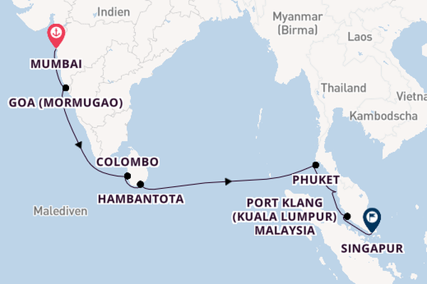 Südostasien ab Mumbai, Indien auf der Celebrity Millennium