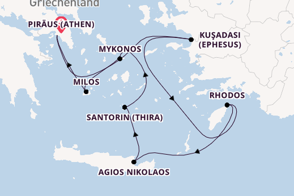 Östliches Mittelmeer ab Piräus (Athen), Griechenland auf der Celestyal Journey
