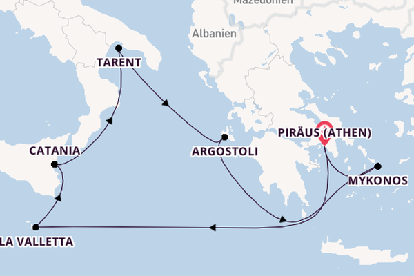 Mittelmeer ab Piräus (Athen), Griechenland auf der Costa Fascinosa