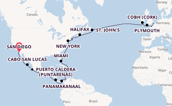 trans-Atlantisch vanaf San Diego, Verenigde Staten met de Azamara Quest