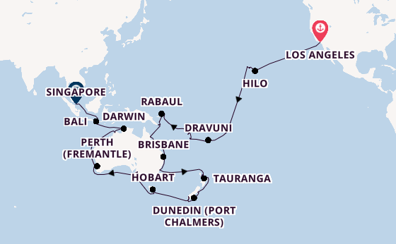 Transpacific from Los Angeles, California, USA with the Coral Princess