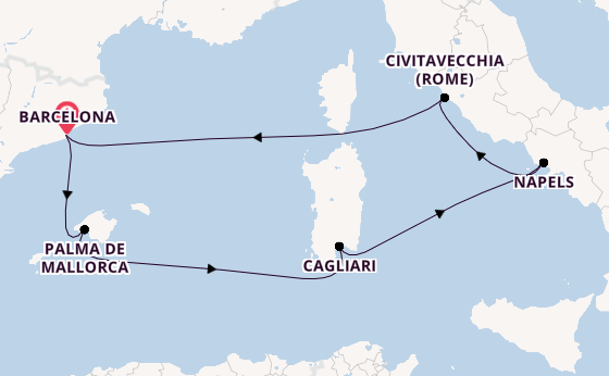 Westelijke Middellandse Zee vanaf Barcelona, Spanje met AIDAcosma