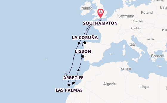 Canary Islands from Southampton, England with the Ventura