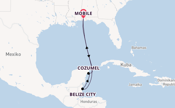 Westliche Karibik ab Mobile, Alabama, USA auf der Carnival Valor
