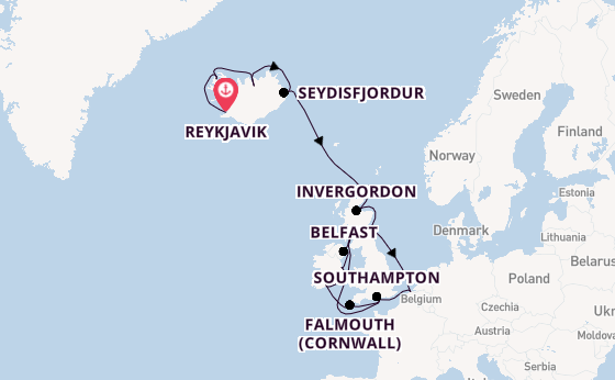 British Isles from Reykjavik, Iceland with the Regal Princess
