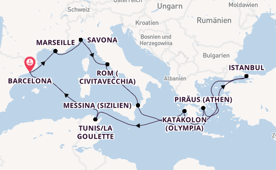 Mittelmeer ab Barcelona, Spanien auf der Costa Favolosa