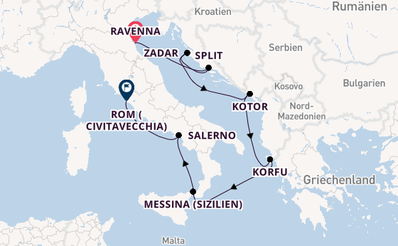 Mittelmeer ab Ravenna, Italien auf der Norwegian Gem
