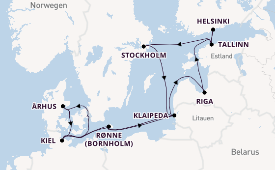 Ostsee ab Kopenhagen, Dänemark auf der Caribbean Princess
