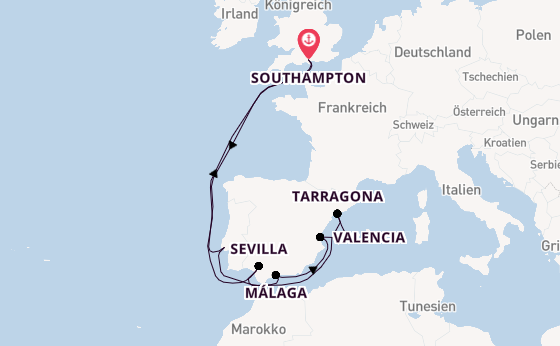 Westliches Mittelmeer ab Southampton, Großbritannien auf der Queen Victoria