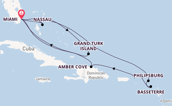 Caribbean from Miami, Florida, USA with the MSC Meraviglia