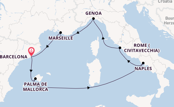 Western Mediterranean from Barcelona, Spain with the Costa Toscana