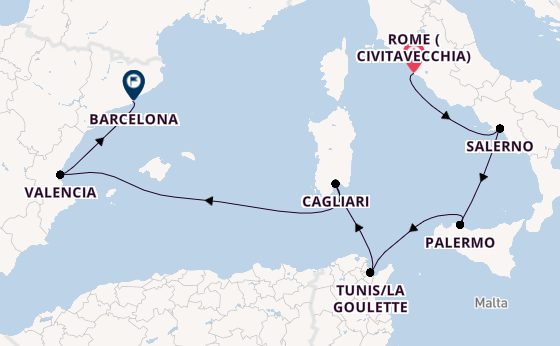 Western Mediterranean from Rome (Civitavecchia), Italy with the Viking Astrea